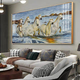 Horses Crossing River Premium Acrylic Floating Wall Painting - Decor Smart
