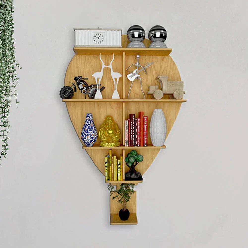 Hot Air Balloon Backlit Designer Wooden Wall Shelf / Book Shelf / Night Light, Light Oak Finish - Decor Smart