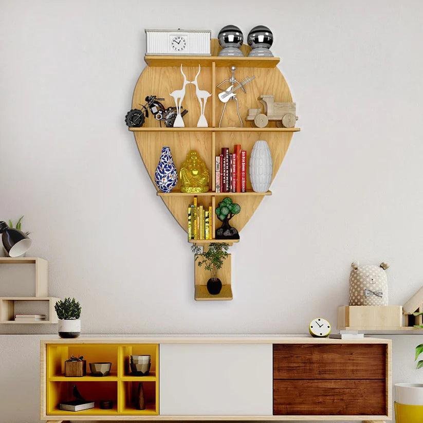 Hot Air Balloon Backlit Designer Wooden Wall Shelf / Book Shelf / Night Light, Light Oak Finish - Decor Smart
