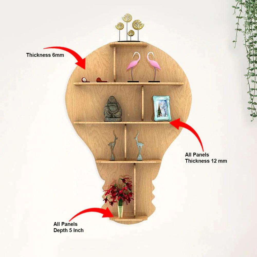 Hot Air Balloon Backlit Designer Wooden Wall Shelf / Book Shelf / Night Light, Light Oak Finish - Decor Smart