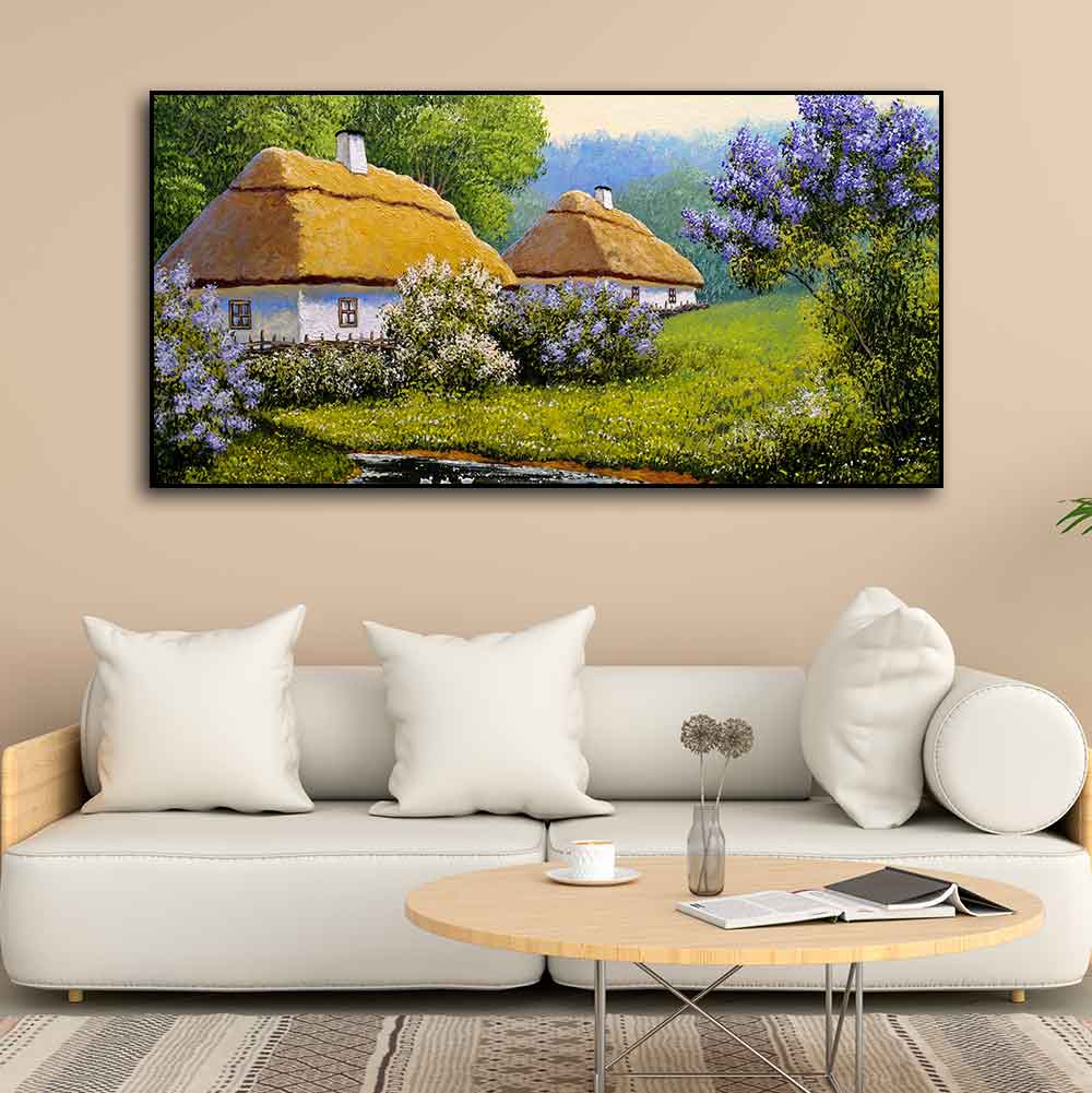 Huts in Old Village Canvas Wall Painting - Decor Smart