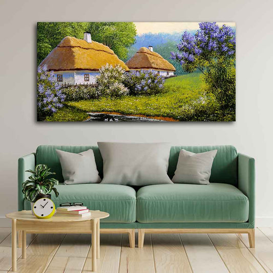 Huts in Old Village Canvas Wall Painting - Decor Smart