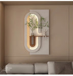 Modern Wall Art Panel with LED Lights & Planter for Home & Office Spaces