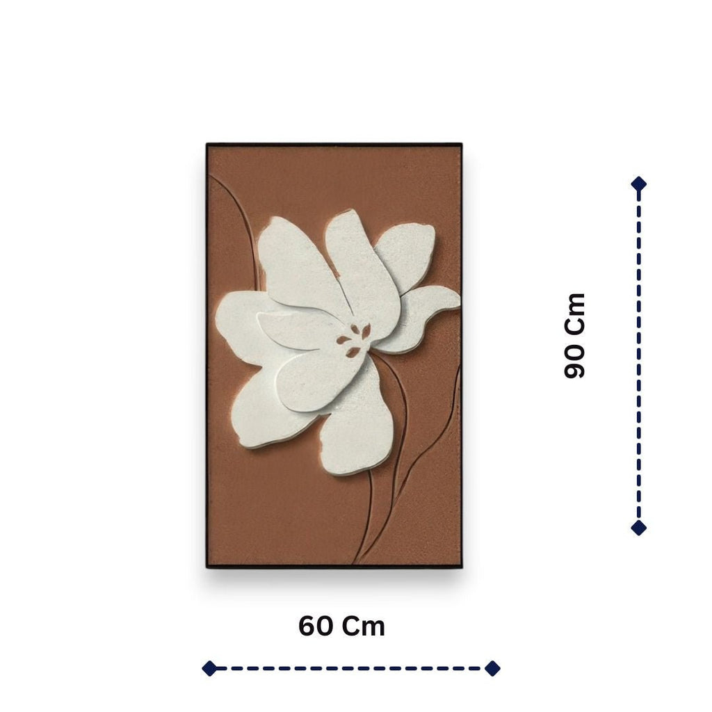Ivory Flower on Terracotta Relief Frame 3D Wall Art Home Decor