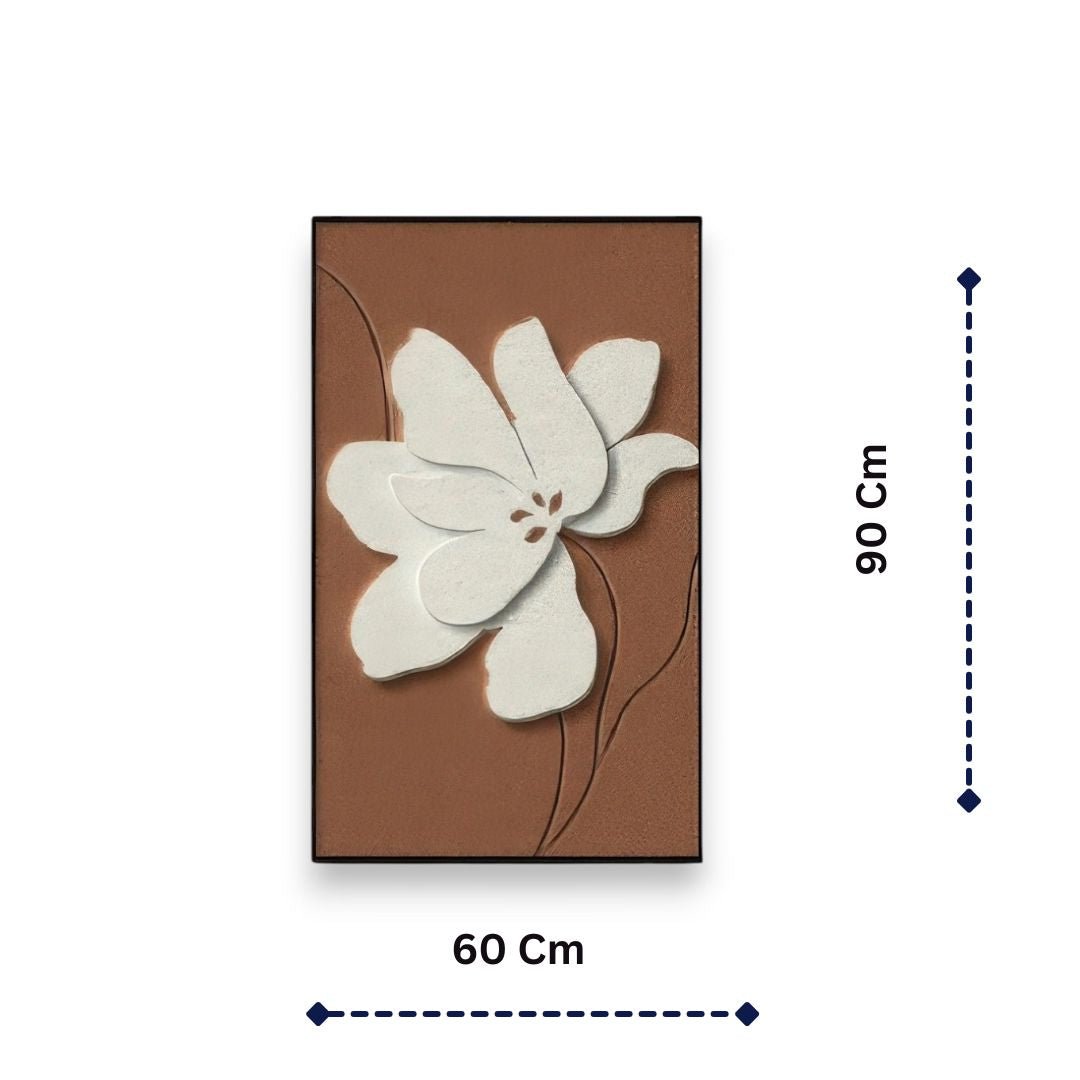Ivory Flower on Terracotta Relief Frame 3D Wall Art Home Decor