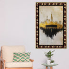 Kaaba Symbol of Unity Floral Border Vertical Wall Painting