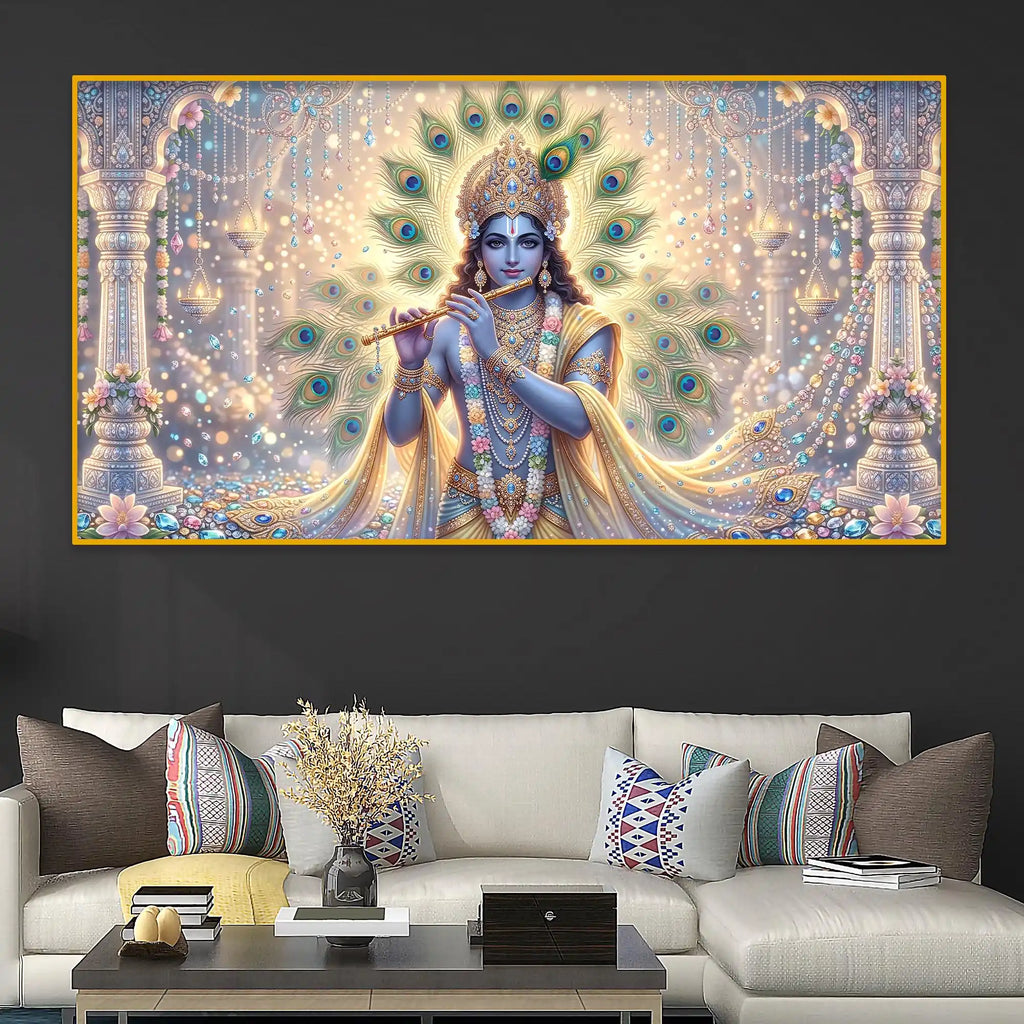 Krishna Divine Aura Crystal Glass Painting for Home Decoration