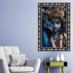 Krishna Grace Feathered Friend Floral Border Vertical Wall Painting