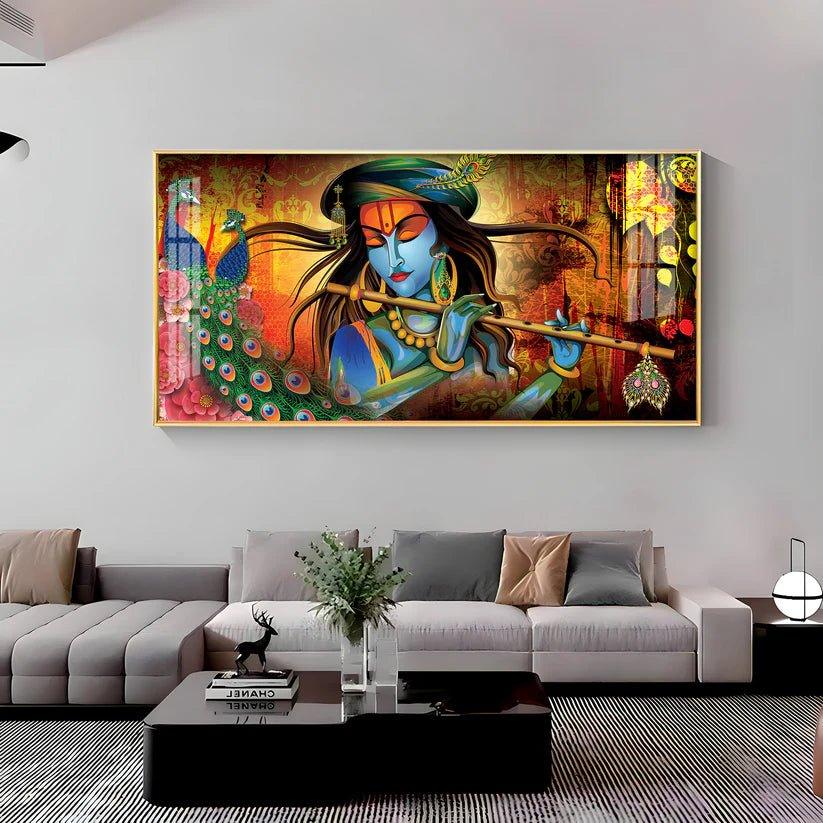 Krishna In Vrindavan Premium Acrylic Floating Wall Painting - Decor Smart