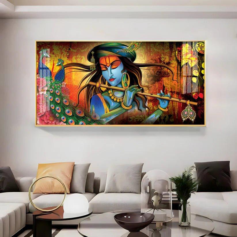 Krishna In Vrindavan Premium Acrylic Floating Wall Painting - Decor Smart