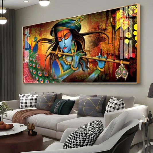 Krishna In Vrindavan Premium Acrylic Floating Wall Painting - Decor Smart