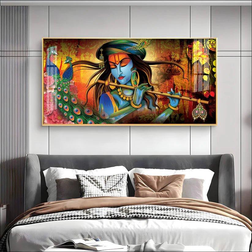 Krishna In Vrindavan Premium Acrylic Floating Wall Painting - Decor Smart
