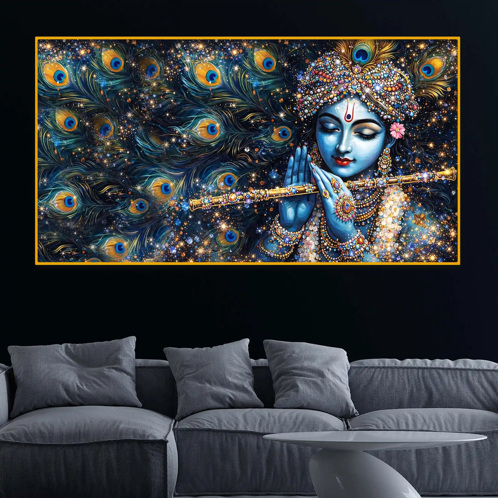 Krishna Playing Bansuri Premium Crystal Glass Painting
