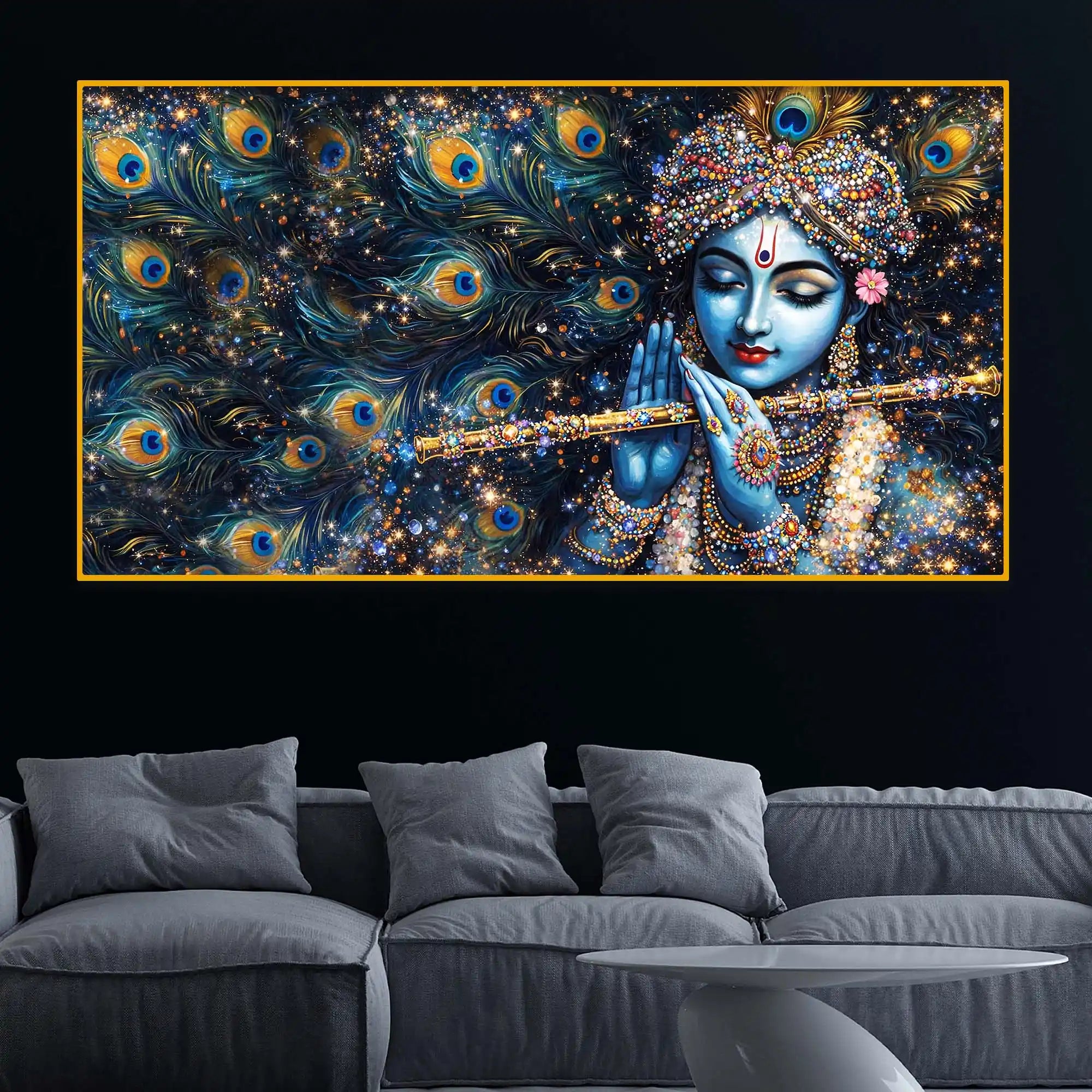 Krishna Playing Bansuri Premium Crystal Glass Painting