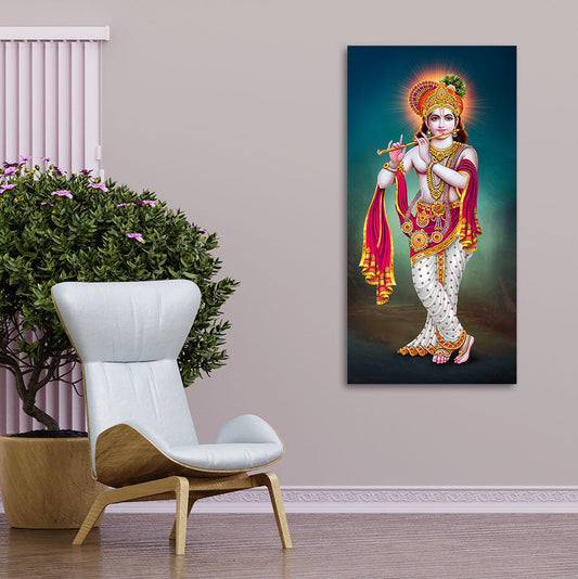 Krishna Playing Flute Hand Premium Canvas Wall Painting - Decor Smart