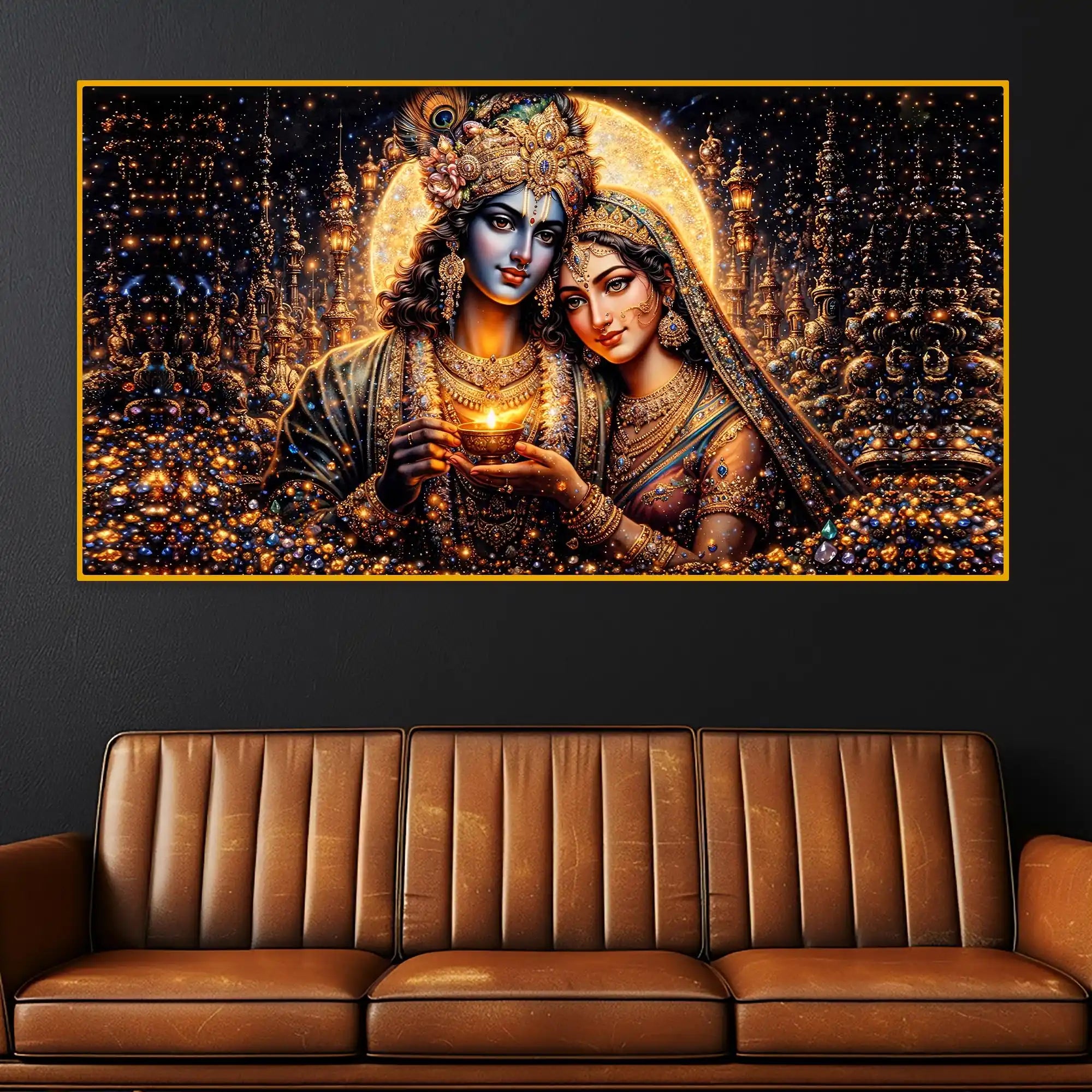 Krishna Radha Luxury Spiritual Wall Crystal Glass Painting