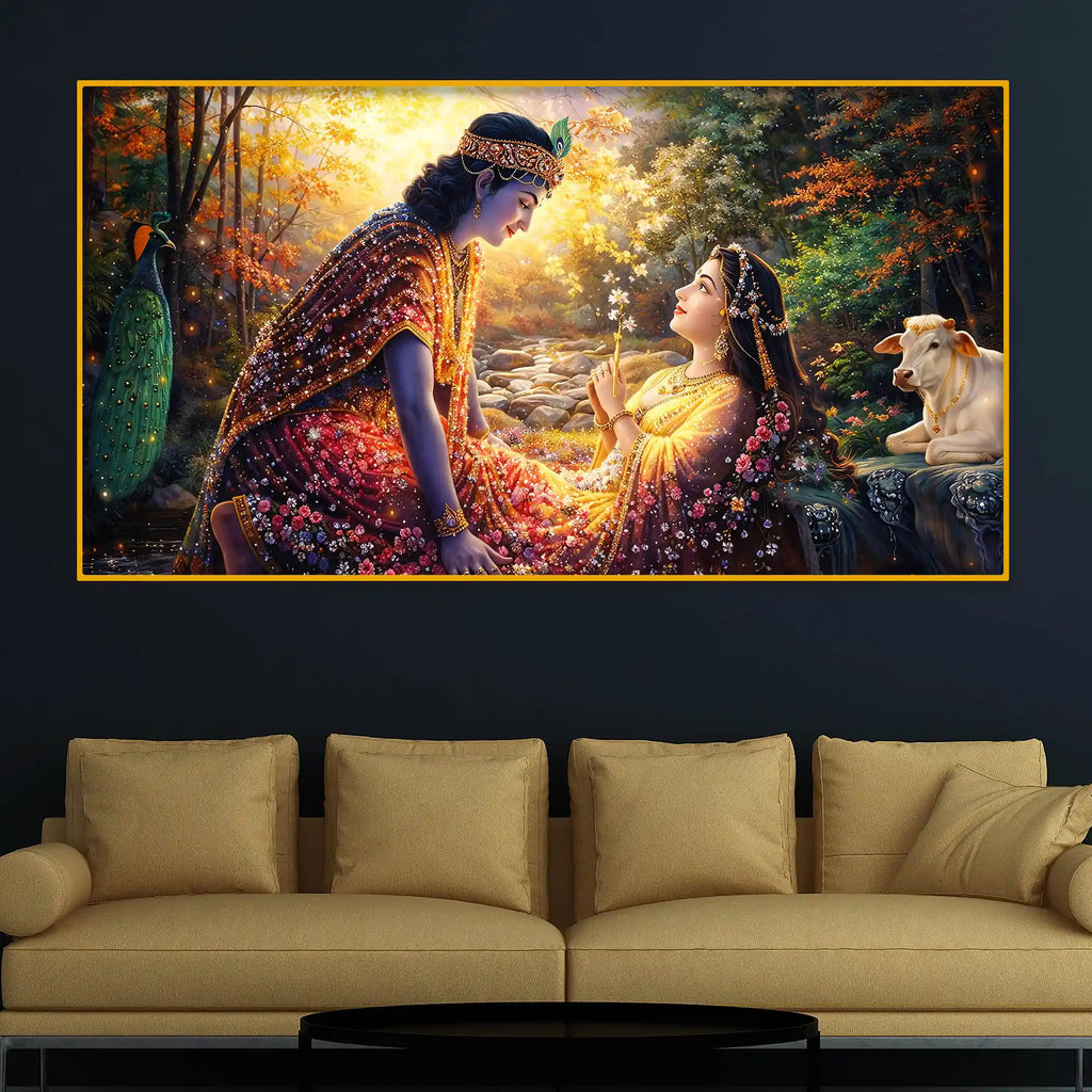 Krishna Radha Moment Crystal Glass Premium Painting