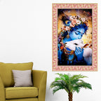 Krishna The Little Cowherd Floral Border Vertical Wall Painting