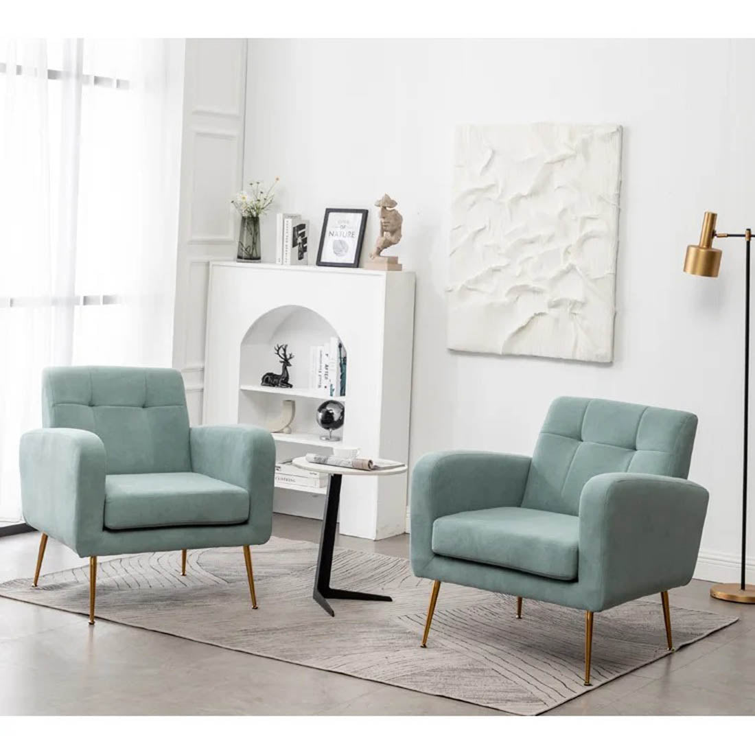 Light Seagreen Design Tufted Luxury Velvet Sofa Lounge Chair - Decor Smart
