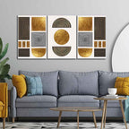 Line Art Golden Shapes Wall Painting of 3 Pieces