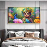 Little Krishna with Peacock Premium Acrylic Floating Wall Painting - Decor Smart