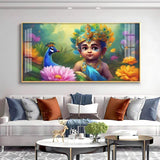 Little Krishna with Peacock Premium Acrylic Floating Wall Painting - Decor Smart