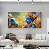 Little Lord Krishna & Cow Smiling Premium Acrylic Floating Wall Painting - Decor Smart