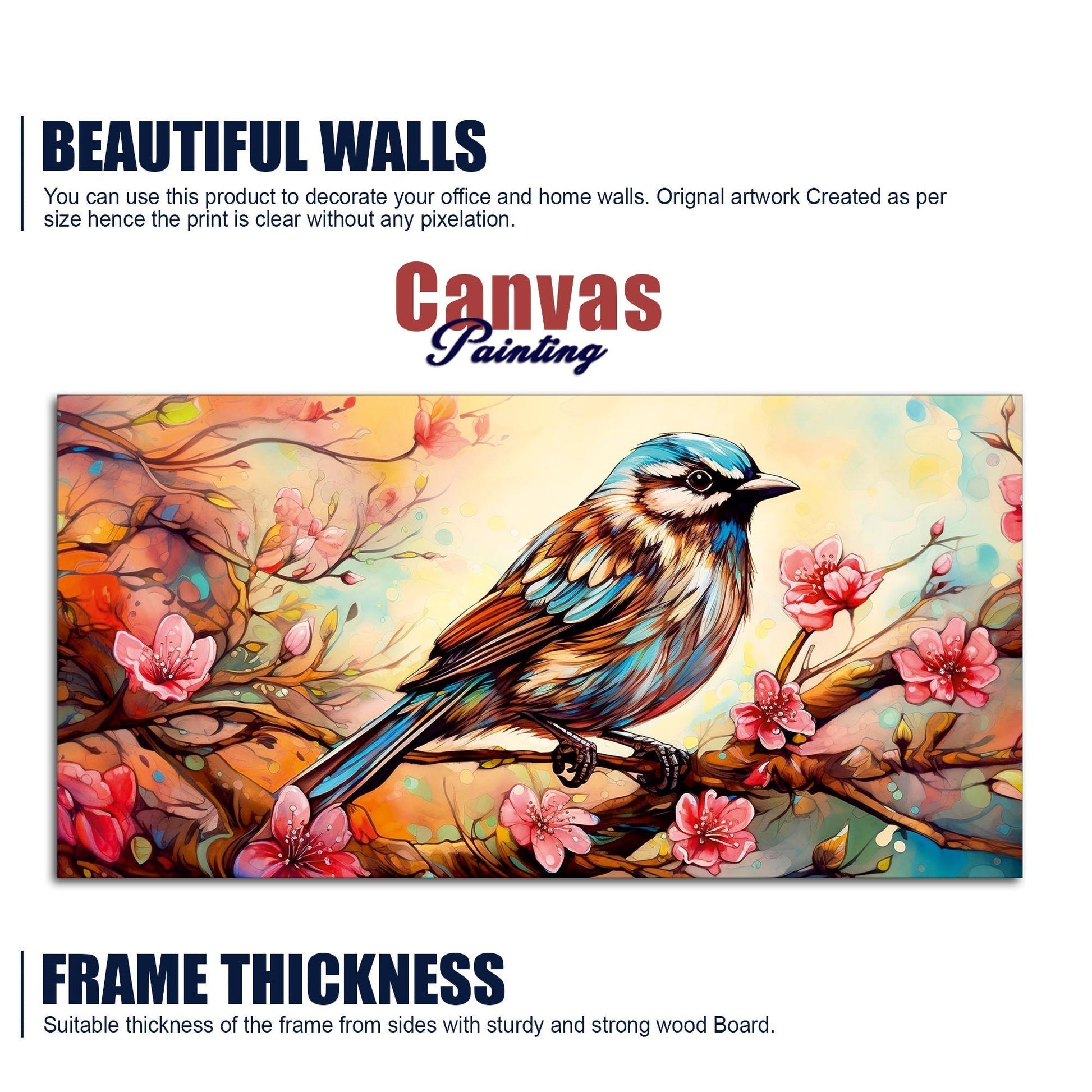 Little Sparrow with bright colored Flower Canvas Wall Painting - Decor Smart