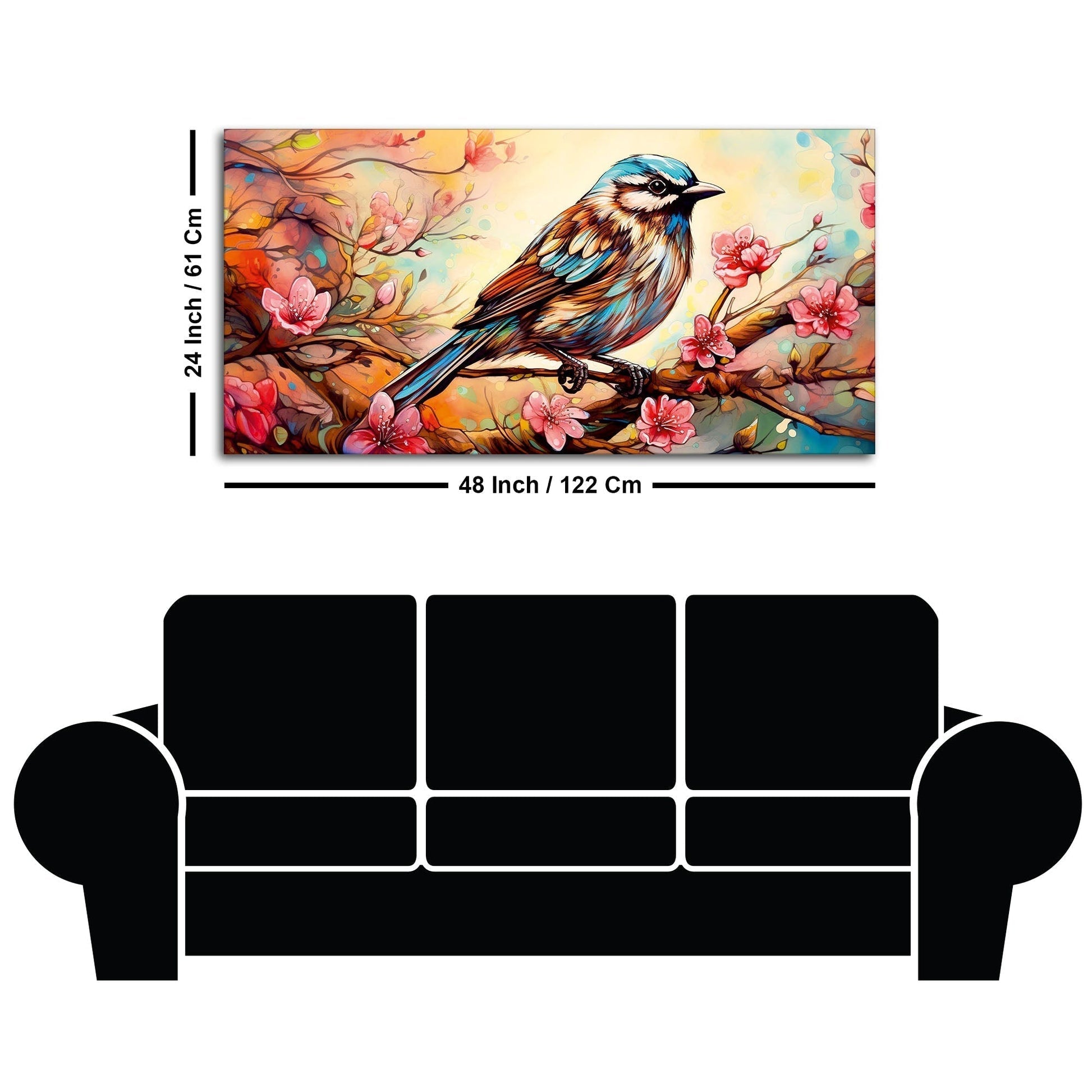 Little Sparrow with bright colored Flower Canvas Wall Painting - Decor Smart
