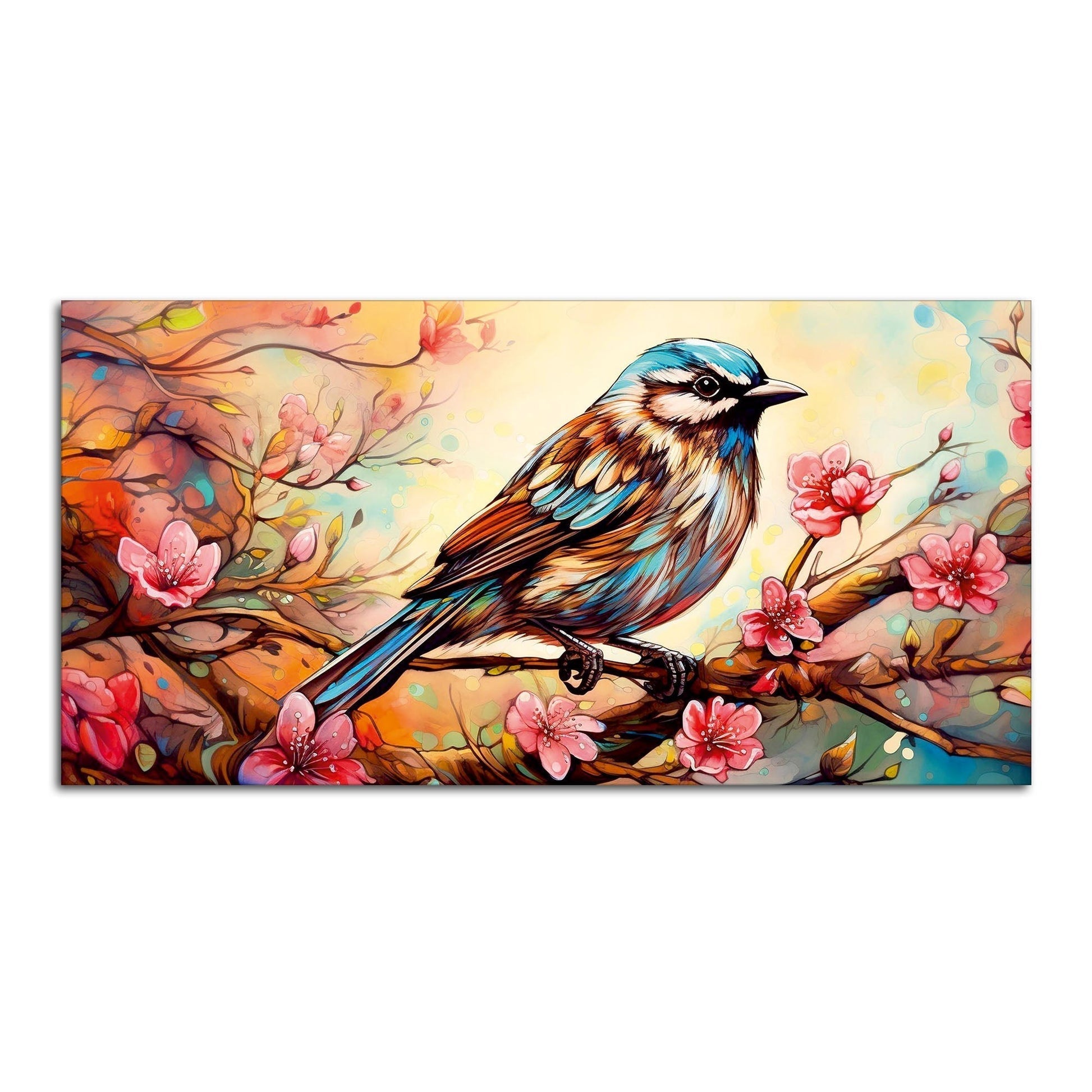 Little Sparrow with bright colored Flower Canvas Wall Painting - Decor Smart