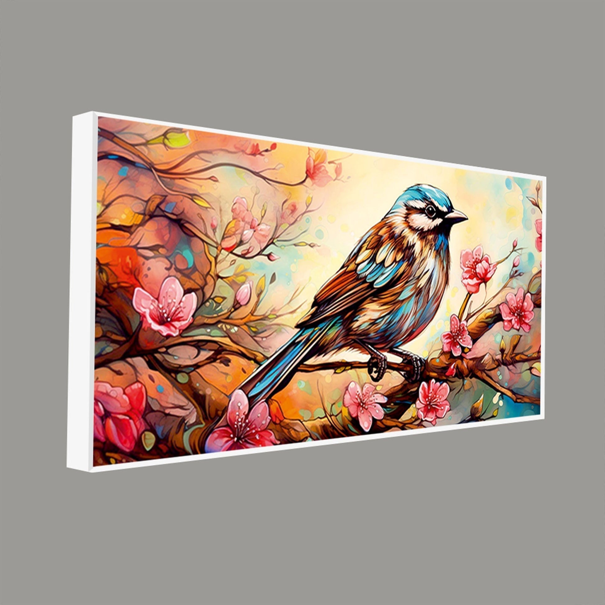 Little Sparrow with bright colored Flower Canvas Wall Painting - Decor Smart