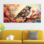 Little Sparrow with bright colored Flower Canvas Wall Painting