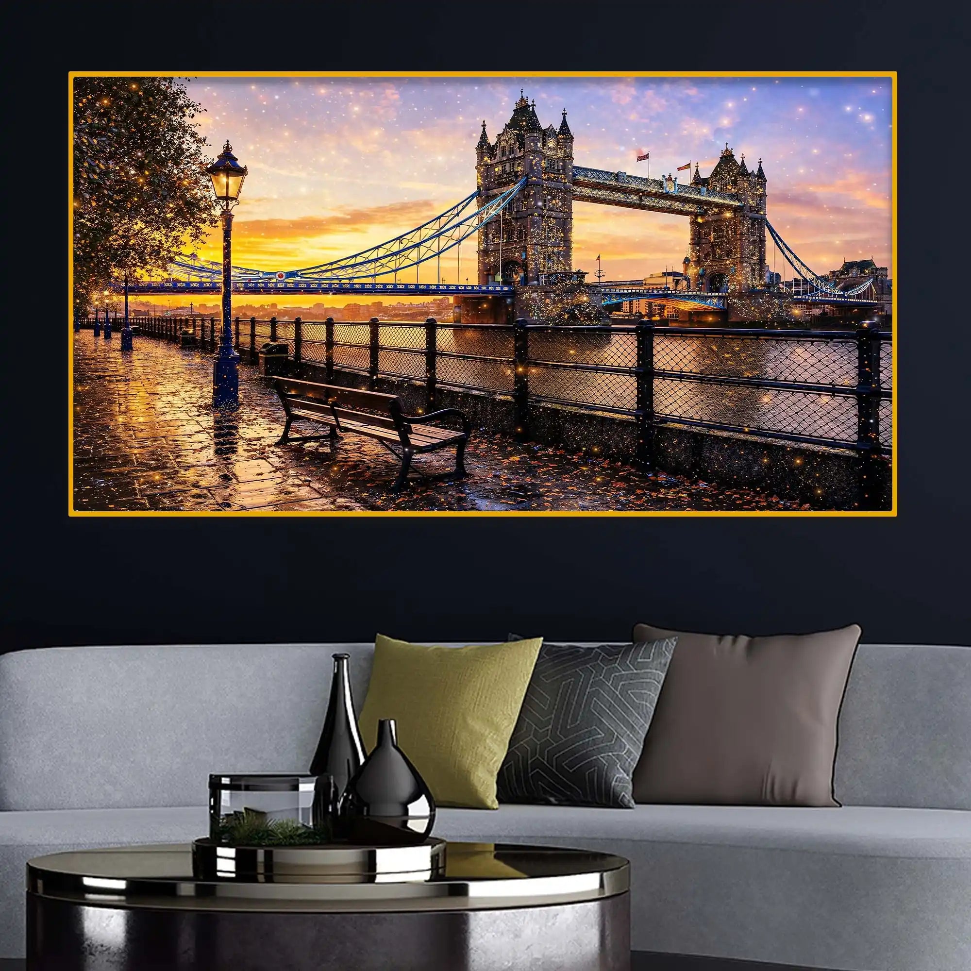 London Tower Bridge Sunset Crystal Glass Wall Painting