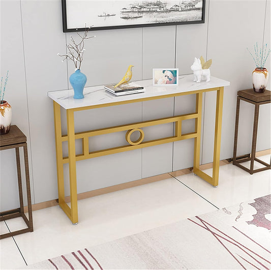 Long Narrow White Gold Marble Console Table - Decor Smart