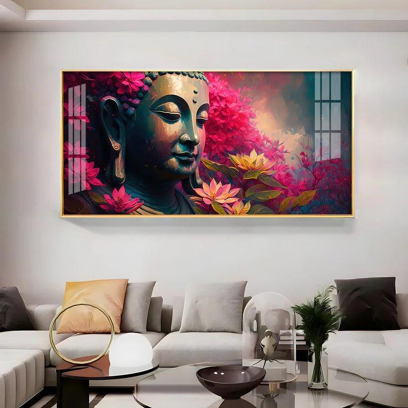 Lord Buddha Blossoms Premium Acrylic Floating Wall Painting - Decor Smart