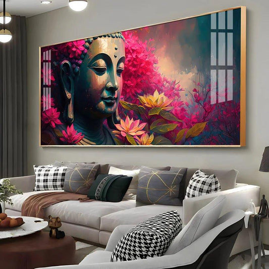 Lord Buddha Blossoms Premium Acrylic Floating Wall Painting - Decor Smart