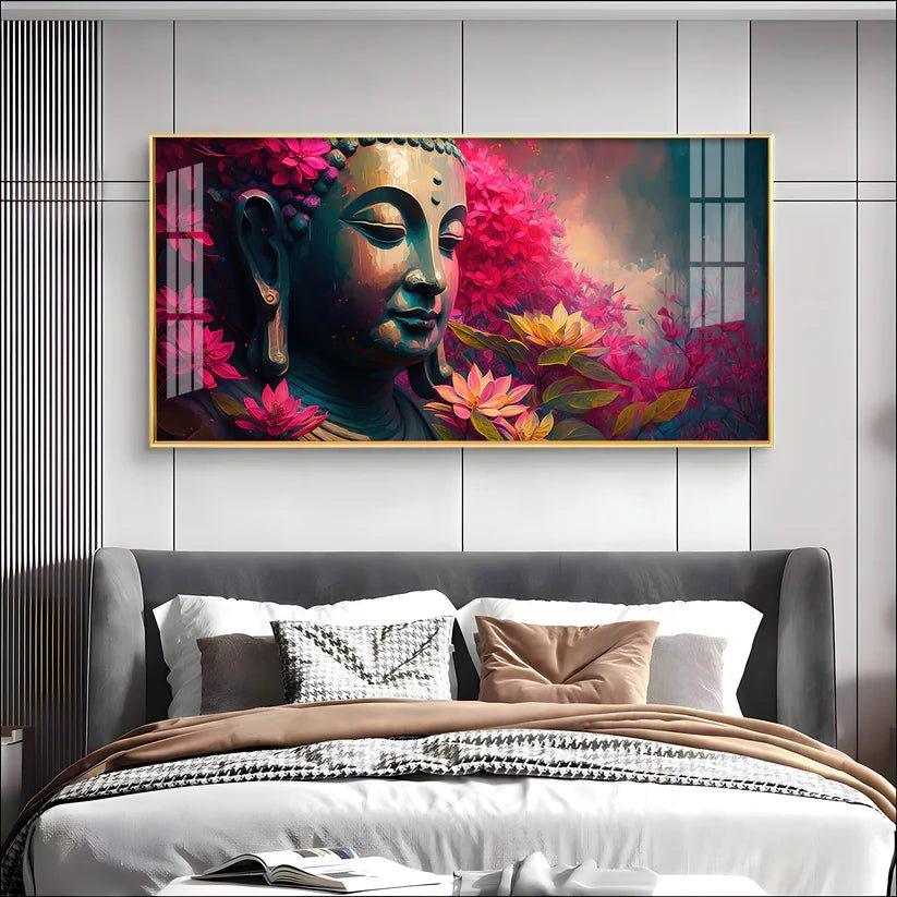 Lord Buddha Blossoms Premium Acrylic Floating Wall Painting - Decor Smart