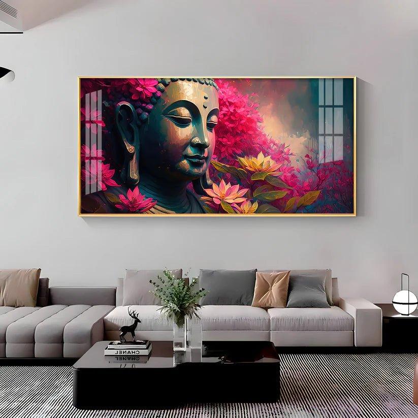Lord Buddha Blossoms Premium Acrylic Floating Wall Painting - Decor Smart
