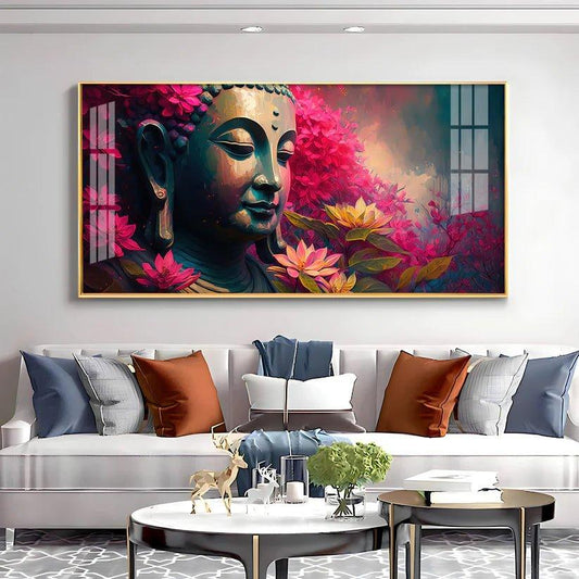 Lord Buddha Blossoms Premium Acrylic Floating Wall Painting - Decor Smart