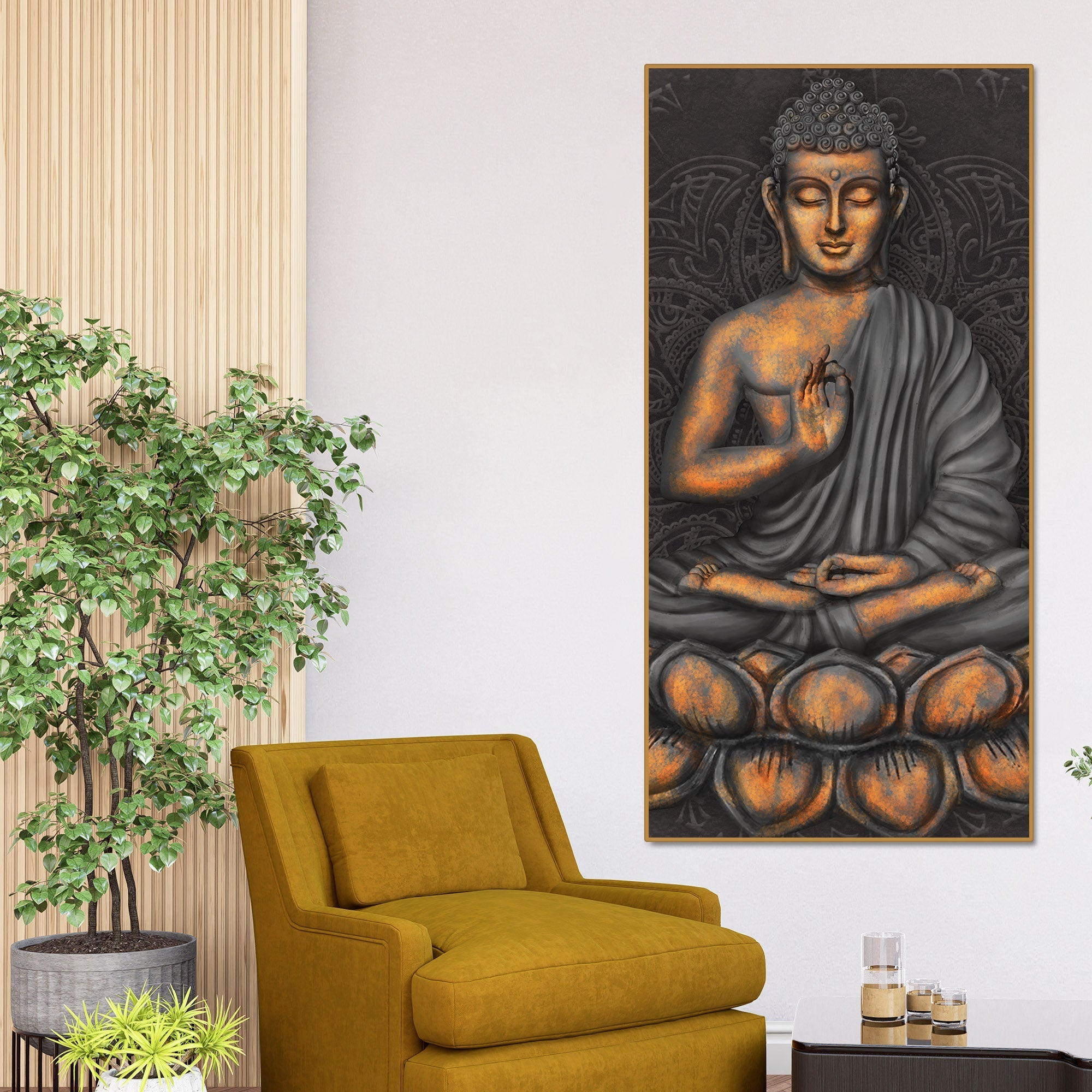 Lord Buddha in Forest Premium Canvas Wall Painting - Decor Smart