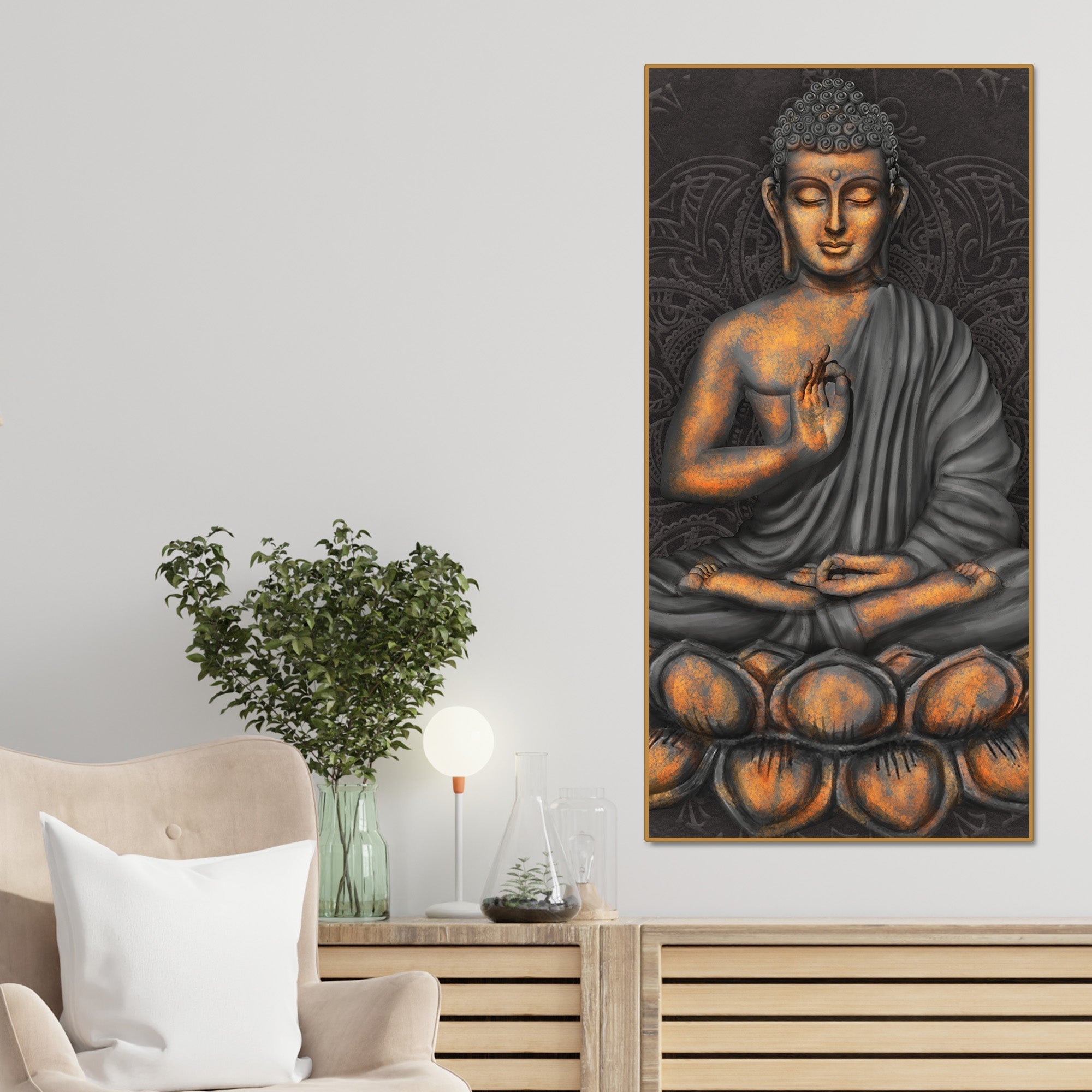 Lord Buddha in Forest Premium Canvas Wall Painting - Decor Smart