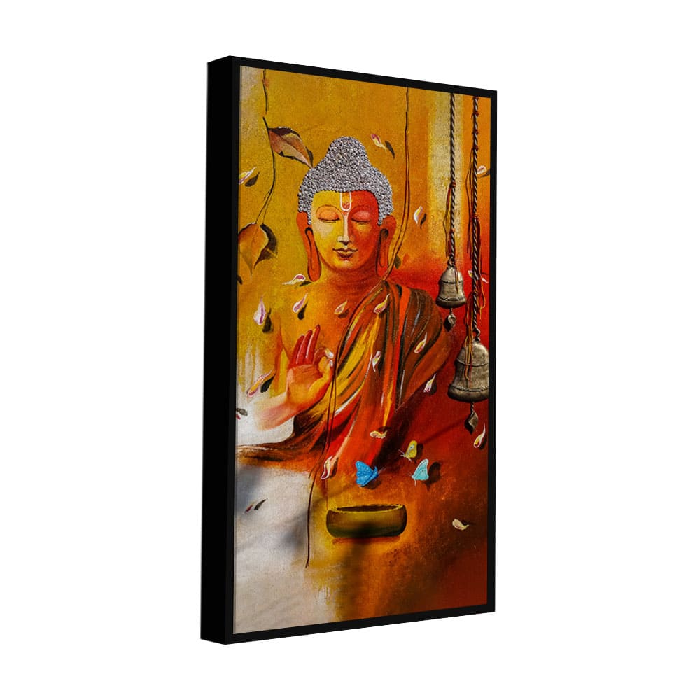 Lord Buddha with Leaves Canvas Wall Painting - Decor Smart