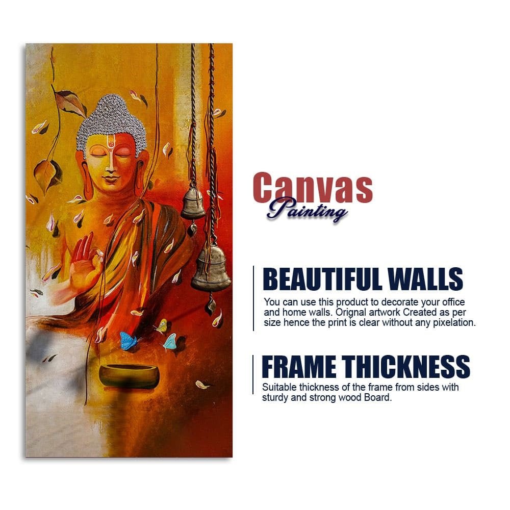 Lord Buddha with Leaves Canvas Wall Painting - Decor Smart