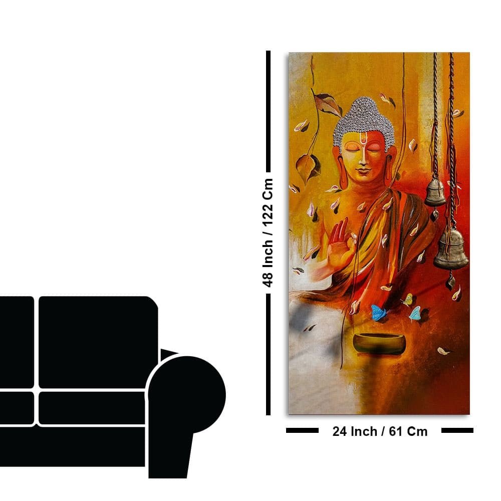 Lord Buddha with Leaves Canvas Wall Painting - Decor Smart