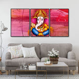 Lord Ganesha Abstract Art Floating Canvas Wall Painting Set of Three - Decor Smart