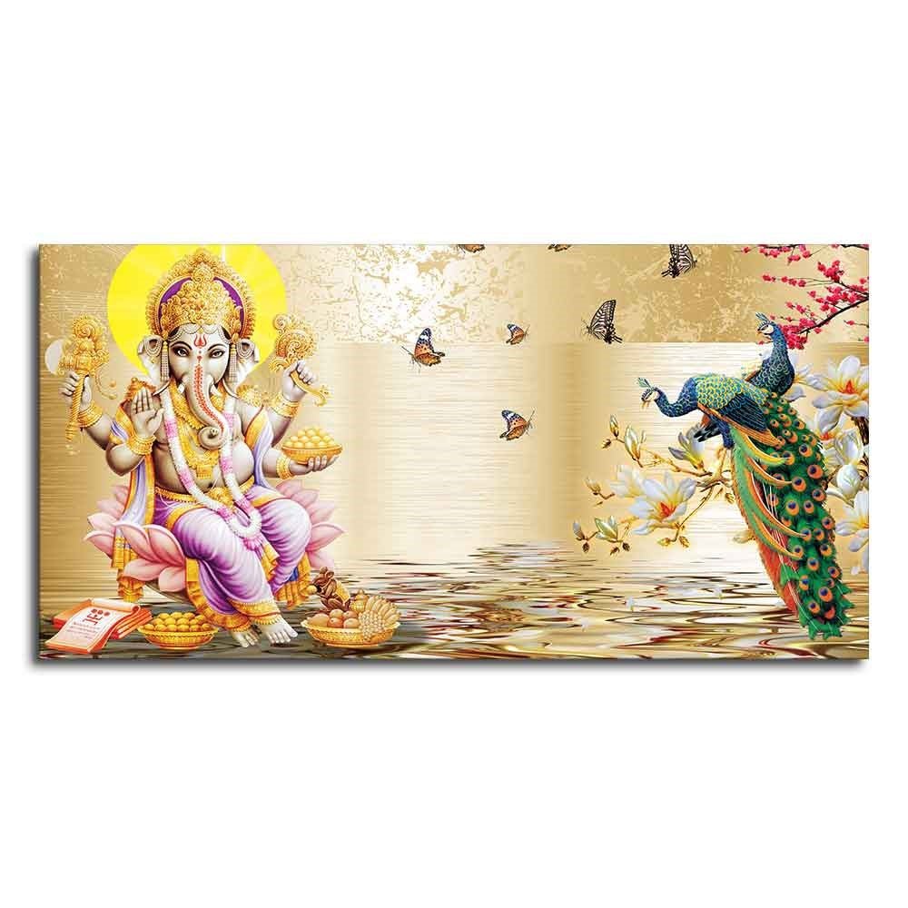 Lord Ganesha and Peacocks Canvas Wall Painting - Decor Smart