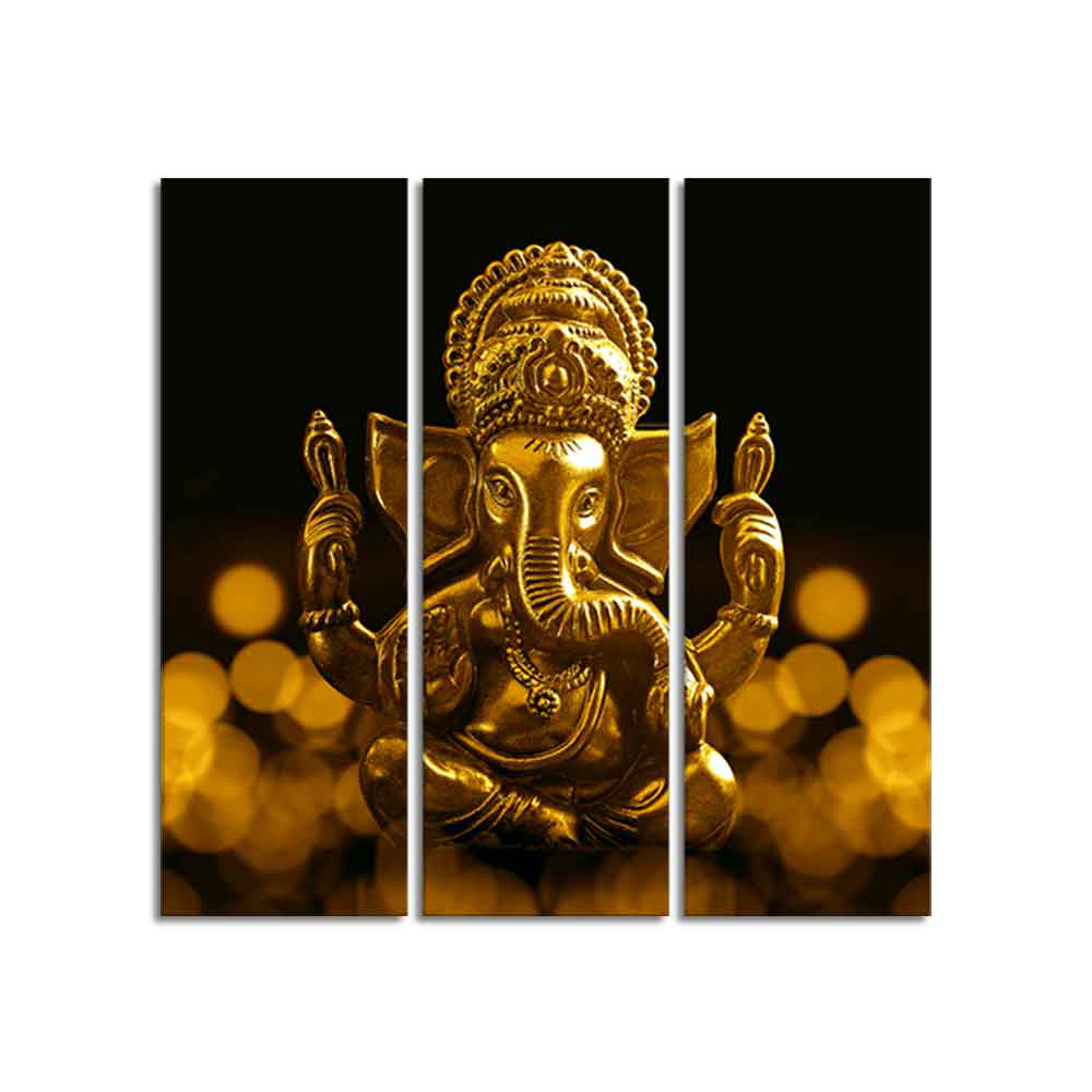 Lord Ganesha Ji Canvas Wall Painting of 3 Pieces