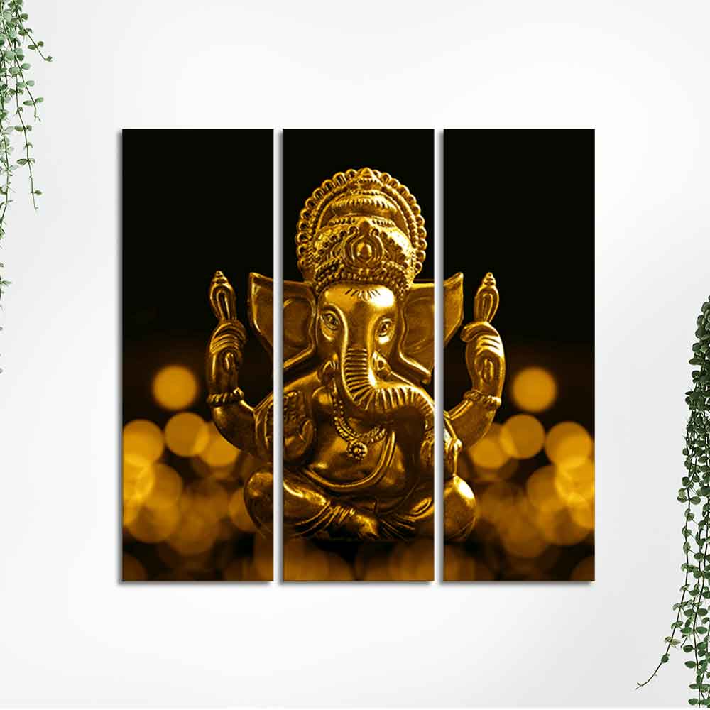 Lord Ganesha Ji Canvas Wall Painting of 3 Pieces