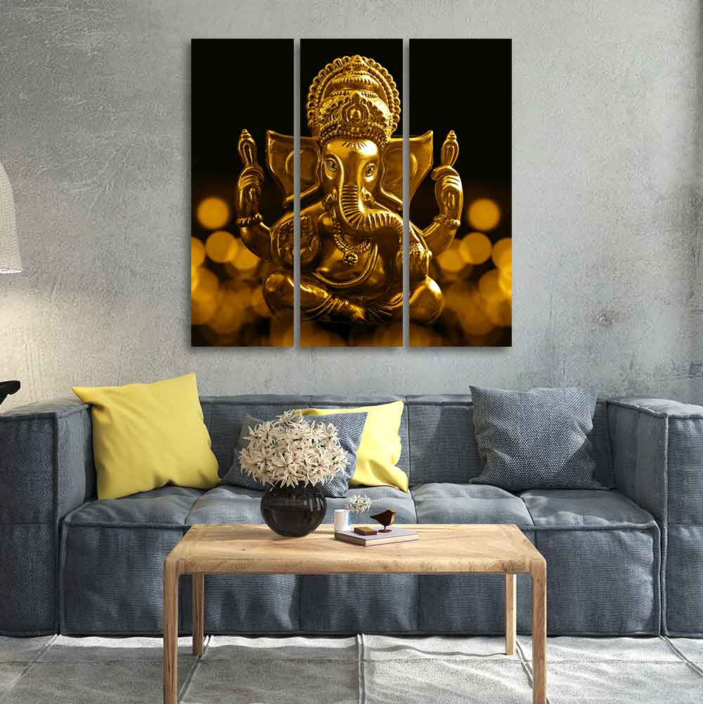 Lord Ganesha Ji Canvas Wall Painting of 3 Pieces