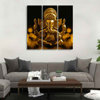 Lord Ganesha Ji Canvas Wall Painting of 3 Pieces